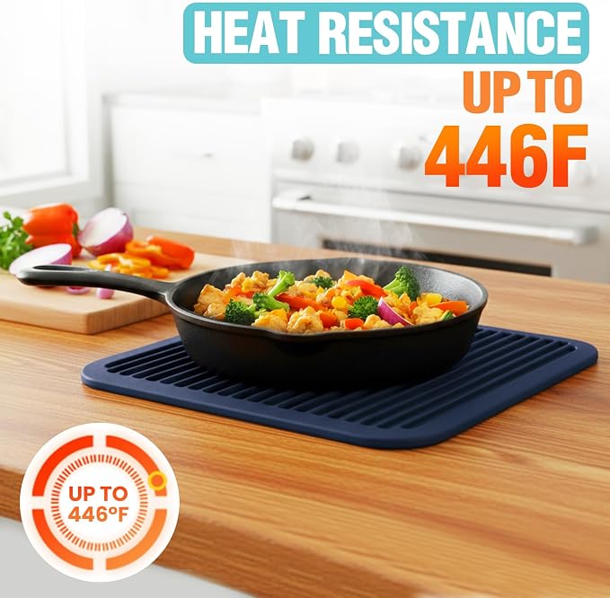 Silicone Trivets for Hot Pots and Pans - 2 Heat Resistant Pot Holders Silicone Trivet Mat Multipurpose Counter Pads (Navy Blue)
