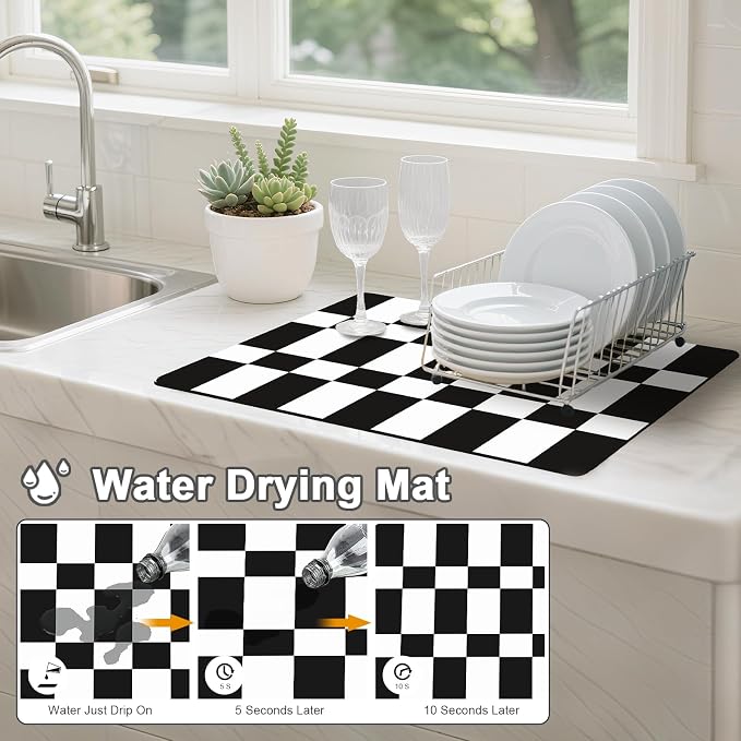 Dish Drying Mats for Kitchen Counter, Waterproof Coffee Mat for Countertop, Under Sink Mats, Coffee Bar Mat Accessories