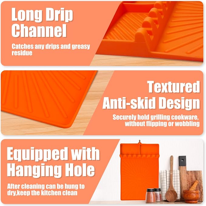 Large Silicone Grill Mat with Drip Pad, Heat Resistant Spatula Holder for Blackstone Side Shelf & Outdoor Kitchen Countertop, Reusable Griddle Accessories for BBQ Enthusiasts and Home Cooks | Heat Resistant Spatula Holder, Reusable Griddle Accessories ...