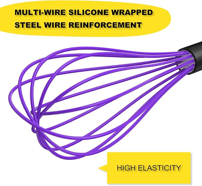 NileHome Silicone Whisk Set 10", 2 Pack Kitchen Whisk Kitchen Wisk Wire Whisks for Cooking, Whisking, Blending, Beating, Stirring-Purple Red