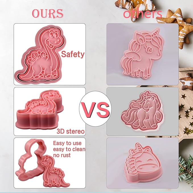 8 Pcs 3D Dinosaur Cookie Cutters With Plunger Stampers | Different Dinosaurs Shapes Embossing Cutters For Biscuit Fondant Cheese Baking