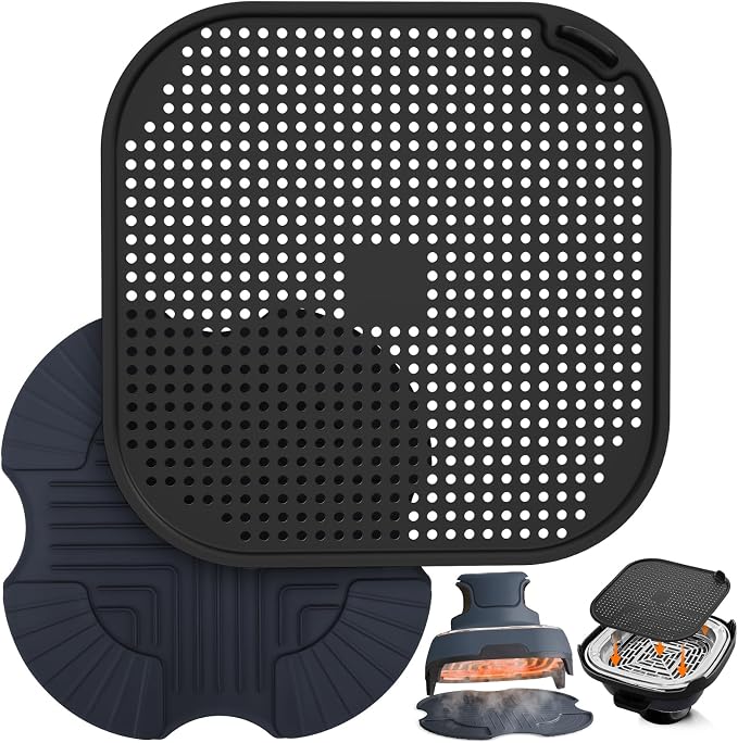 2 PCS Silicone Trivet & Splatter Shield for Ninja Crispi,Dark Blue&Black | Heat Resistant & Non-Slip Silicone,Blocks Oil Splashes,Guards Countertops,Reusable, Easy To Clean,Dishwasher Safe