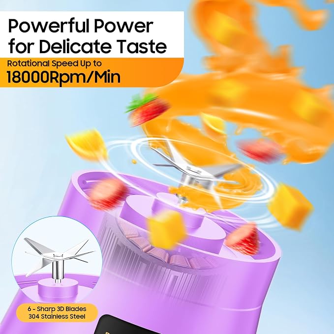 Personal Size Portable Blender Make Smoothies - Mini Blender 12oz Juice Cup | Powerful Blending with 6 Stainless Steel Blades, BAP-Free, Lightweight, Easy Clean,Suit in Travel/Office/Gym/Picnic/ Sports