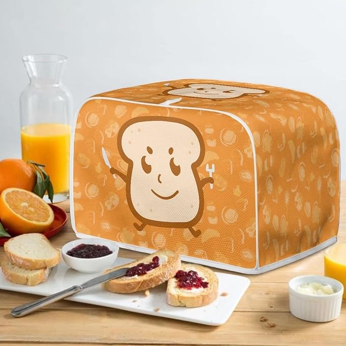 Cute Bread Print Toaster Covers Dust and Greasy Protection Bread Maker Covers for 2 Slice Toasters