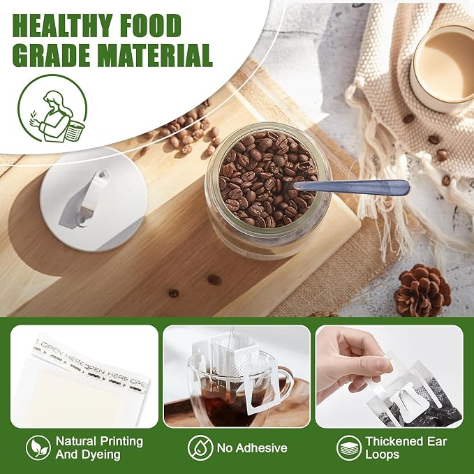 CARGEN 100Pcs Portable Coffee Filter Paper Bags,Hanging Ear Drip Coffee Bag | Single serve disposable pour over, food-grade paper, clean taste, for camping, backpacking, travel, office, home, on the go