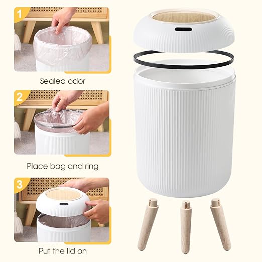 Motion Sensor Bathroom Trash Can,3 Gallon Auto Touchless Trash Bin | Automatic Garbage can with Lid and Legs,Electric,Tall,Plastic,Small White wastebasket for Bedroom,office,kitchen,RV,Toilet