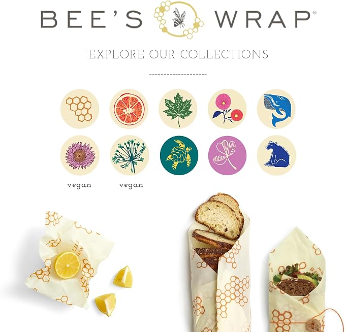 Bee's Wrap Vegan Sandwich Wrap - Meadow Magic | Button & Tie Closure - Plastic Free - Organic Plant Based Wraps - Reusable Lunch Wrap - Sandwiches & Snacks - Made in USA