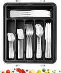 30 Pieces Silverware Set with Organizer, Silvery Stainless Steel Cutlery Set Flatware Set for 6 Person, Tableware Set Includes Knives Forks Spoons Teaspoons Butter Knives (Silvery-30PCS)