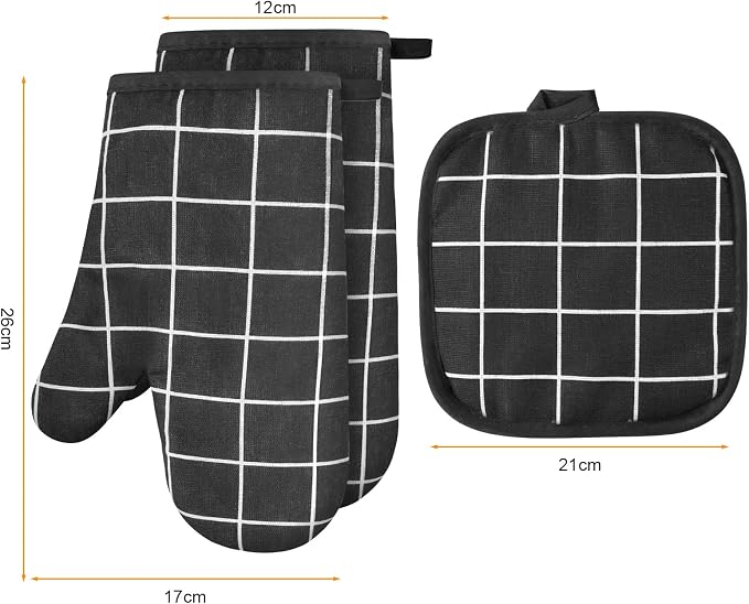 AUAUY Oven Mitts and Pot Holders 6PCS Set, 392°F Heat Resistant, Black | Cooking Gloves and Hot Pads Baking Mittens BBQ Gloves, Top Kitchen Gadgets, Non-Slip Kitchen Mittens for Oven Baking Grilling