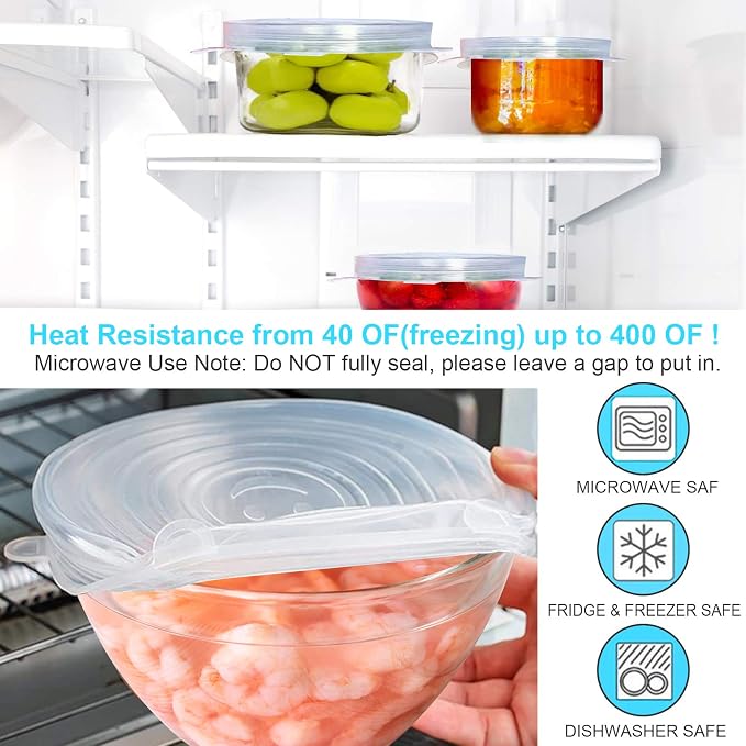 YXYL 14 PCS Reusable Silicone Stretch and Seal Lids for Food Storage, Flexible Round Silicone Bowl Covers, 7 Different Sizes - Keep Food Fresh