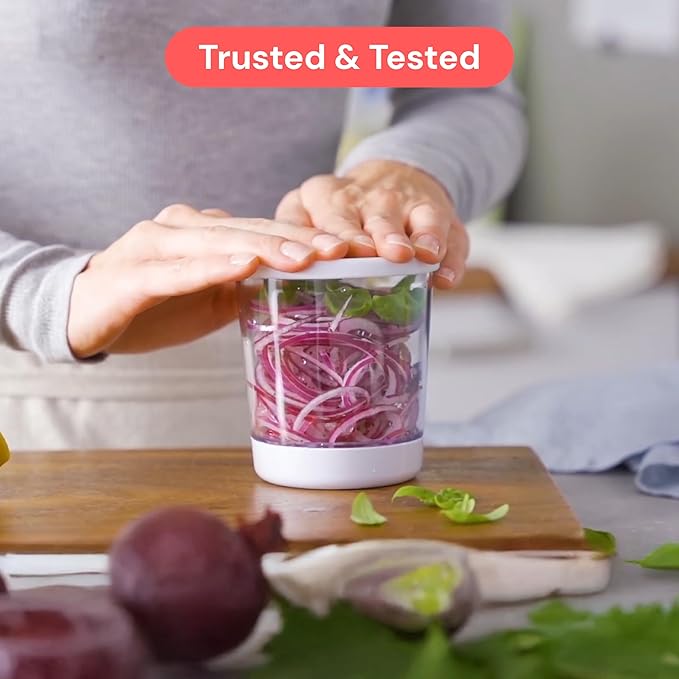 Fullstar Vegetable Spiralizer & Slicer, Veggie Noodle Maker Kitchen Gadget | 4 in 1 Compact Vegetable Slicer & Zucchini Noodle Maker with Sharp Stainless Steel Blades & A Safety First Design