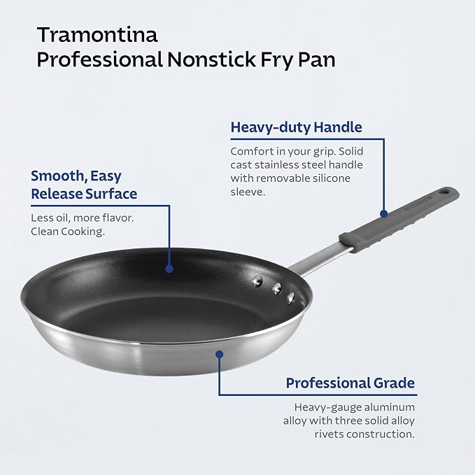Tramontina Professional 12-Inch Non Stick Large Frying Pan | Heavy-Gauge Aluminum Skillet with Reinforced Nonstick Coating, Gray Handle, Dishwasher and Oven Safe