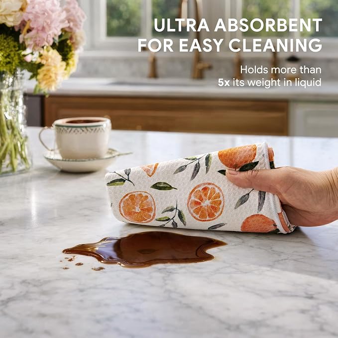 RECYCO Waffle Kitchen Towel Set of 2 - Quick Dry Microfiber Sustainable Dish Towels - Ultra Absorbent Reusable Cleaning Tea Towels - Lightweight Hand Towels,16”x 28”, Fruitful Foliage & Vine