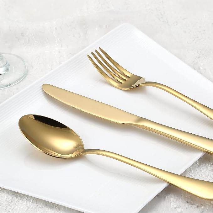 Gold Silverware Set for 4, Golden Flatware Cutlery Set 20 Piece | Premium Stainless Steel Tableware Set, Include Knife Fork and Spoon, Mirror Polished, Ready for Any Dinner or Weddings