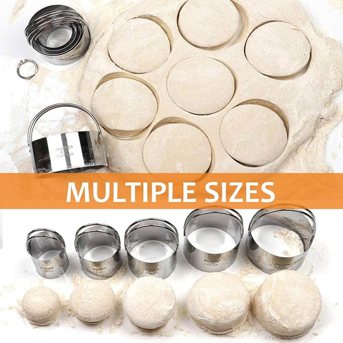 HULISEN 5-Pc Biscuit Cutters, Flour Sifter, Pastry Scraper, Dough Blender | Stainless Steel, Dishwasher Safe, Etched inch/cm Markings, Gift Package, Ergonomic Rubber Grip, Professional Baking Tools