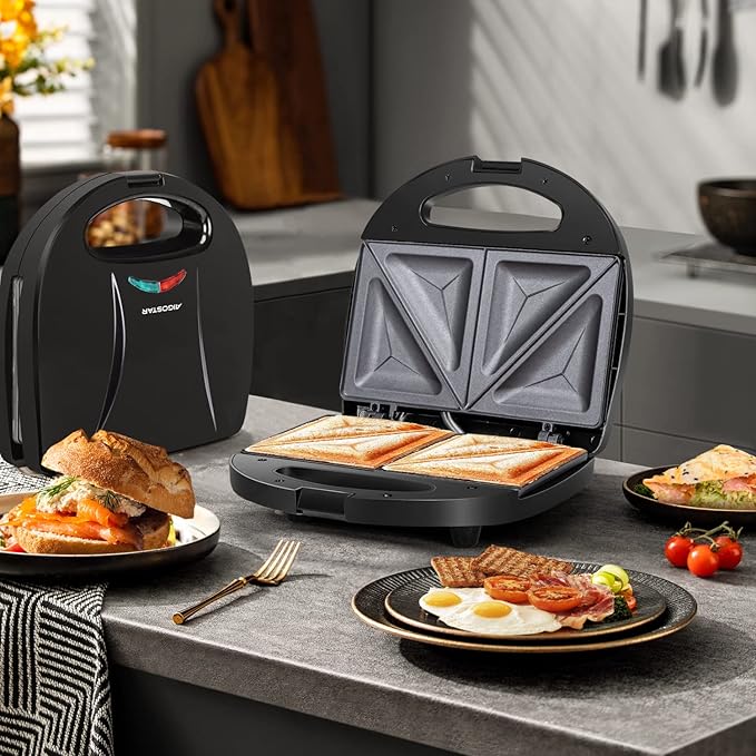 Aigostar 2 in 1 Sandwich Maker Panini Press Grill with Nonstick Plates | Double-Sided Heating Electric Sandwich Press Grill, Breakfast Sandwich Toaster Grilled Cheese Maker with Easy Cut Edges