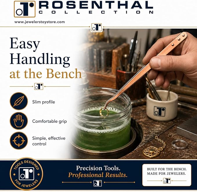 Rosenthal Collection – Curved Copper Tongs for Jewelry Pickle Pots – Precision Tweezers for Soldering, Acid Baths & Pickling Tools (8.5 inches)