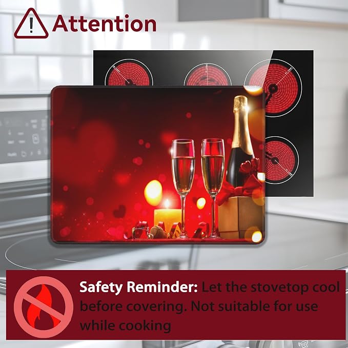 Electric Stove Top Cover Protector,Rose Wine Glasses Romantic Glass Flat Top Stove Mat,Heat-Resistant Oven Induction Cooktop Mat for Ceramic Countertop Mats Dish Drying Mat