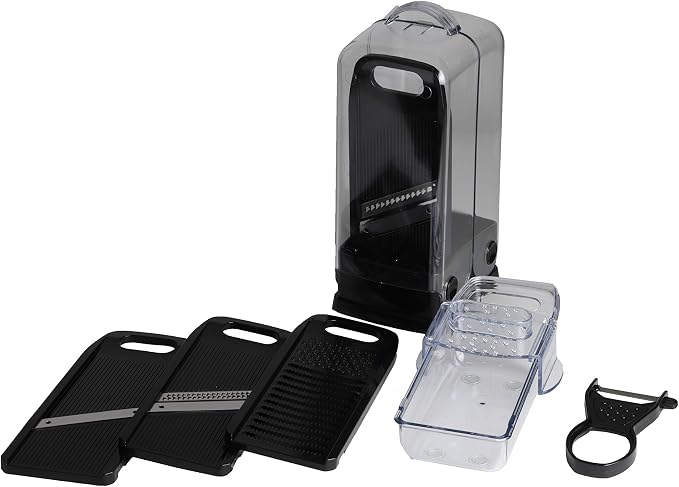 BLKP AZ-5088 Pearl Metal 5-in-1 Vertical Vegetable Cooker, Grater, Slicing, Julienne, Peeler, Limited Edition, Black