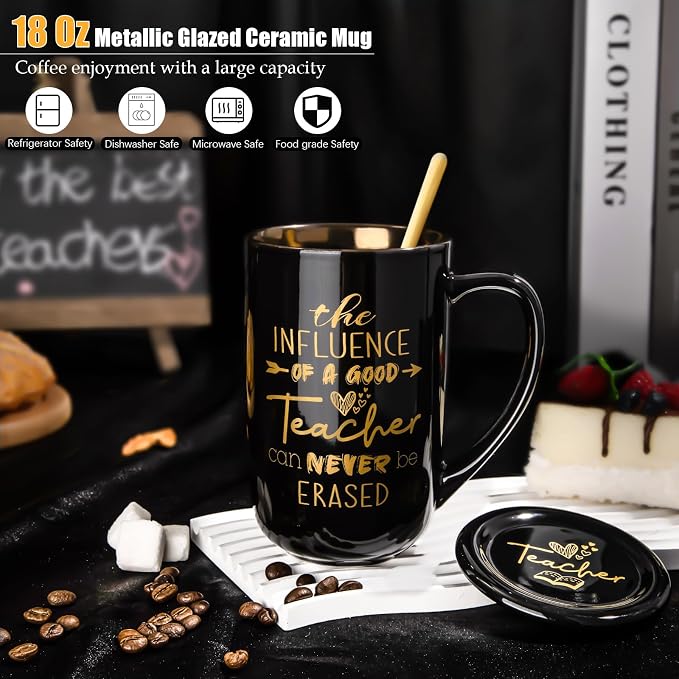 Teacher Gifts, Teacher Appreciation Gift Set 18oz Coffee Mug | Metal Glaze Ceramic Mug, Lid, Spoon, Card, Gift Box, Ideal for Back to School, Retirement and Thank You Teacher Gifts for Men