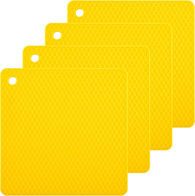 Silicone Trivets Mats Hot Pads for Cooking, Dish, Pan and Pot, Heat Resistant Trivet Mats for Counter Top,Workshop,Coffee or Placemats 4 Pack,Size:7.5x7.5 Inch, Color: Yellow,Shape:Square