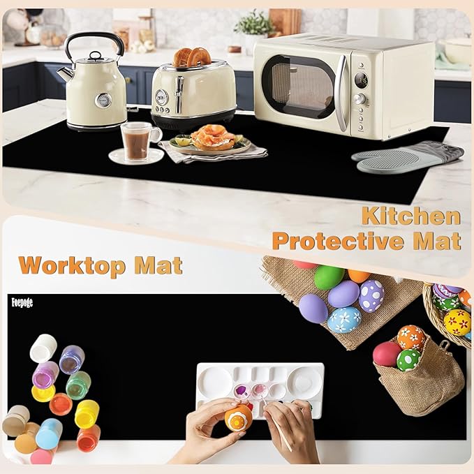49.2" x 15.7" Large Silicone Mat for Kitchen Counter Protector, Cuttable | Silicon Countertop Protector Mat Heat Resistant Mats for Countertop, Cut to Fit Placemat Ship Roll by Foepoge, Black
