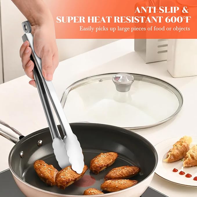 7/9/12 Inch Kitchen Tongs for Cooking, Heat Resistant Stainless Steel Tongs | Heavy Duty Metal Tongs Grilling Tongs Grill Tongs BBQ Tongs for Cooking,Grilling,BBQ/Barbecue,Food (All Metal - 7"+9"+12")