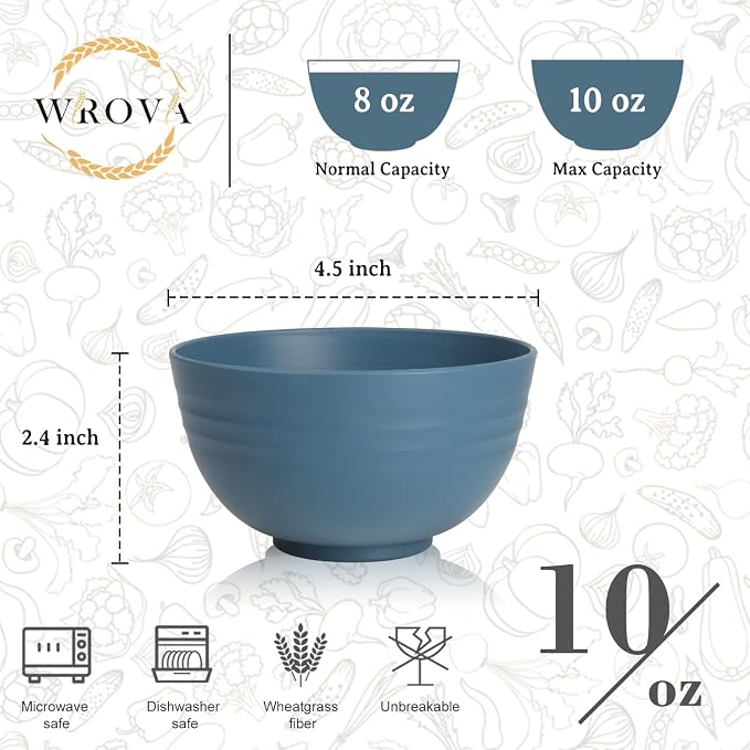 Handy Wheat Straw Bowls Set of 6,Unbreakable Ice-Cream Bowls Sets for Kids,10oz Small Dessert Bowls for Kitchen,Camping and RV.Vibrant Series
