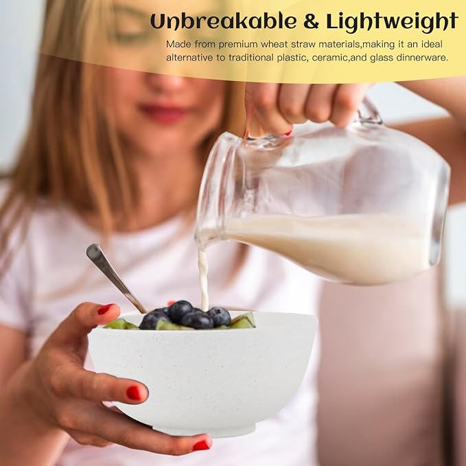 Wheat Straw Dinnerware Set,40-Piece Dish Set for 8, Dinner Plates, Dessert Plate, Cereal Bowls, Cups, Appetizer Plates,Reusable Dinner Plates Kids Plates and Bowls Sets, White