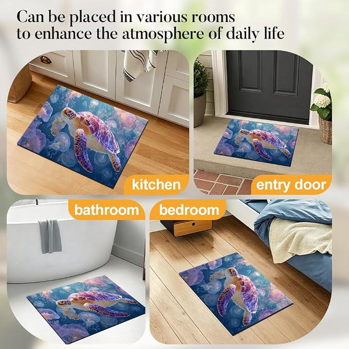 Sea Turtle Jellyfish Washer Dryer Cover Mat 28.35x20.47 in | Heat Resistant Cooktop Protector Mat with Non-Slip Backing, Scratch Protection and Countertop Drying Mat.