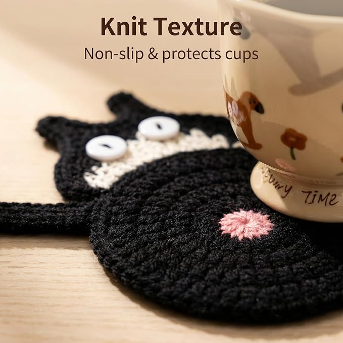 Cat Gifts for Cat Lovers 3PCS Cat Coaster Woven Creative Cat Coaster