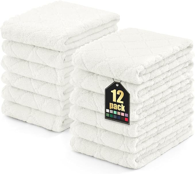 Homaxy 12 Pack Super Soft Absorbent Dish Towels, 10" x 20", White | Coral Velvet, Nonstick Oil Fast Drying Microfiber Cleaning Cloth, No Lint Dishcloths for washing and drying
