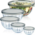 Glass Mixing Bowls with Airtight Lids, 5 PCS Thick Glass Nesting Bowls | Serving bowl For Kitchen Baking, Meal Prepping and Salad, Bpa Free Dishwasher Microwave and Oven Safe, 0.5/0.8/1.6/2.7/4.4 Q