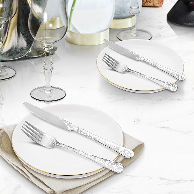 40 Piece Silverware Set, Stainless Steel Flatware Cutlery Set Service for 8, Mirror Polished Tableware Eating Utensils Set for Home Kitchen, Include Knife Fork Spoon Set, Dishwasher Safe