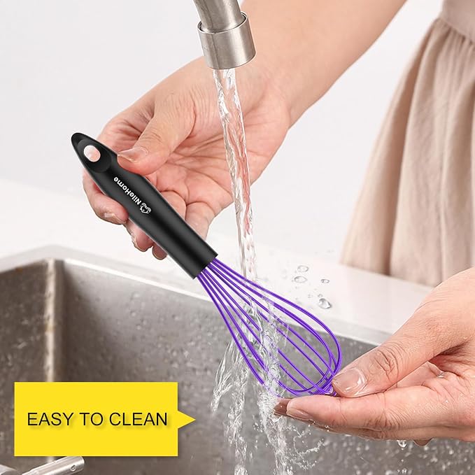 NileHome Silicone Whisk 10", Kitchen Whisk Kitchen Wisk Wire Whisks for Cooking, Whisking, Blending, Beating, Stirring-Purple