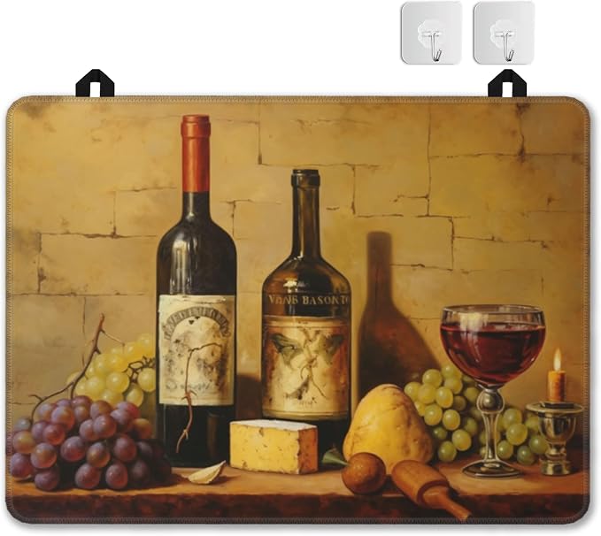 Electric Stove Top Cover Protector – Retro Wine Bottles Glasses and Grapes Glass Flat Top Stove Mat Oven Induction Cooktop Mat for Ceramic Countertop Mats Heat-Resistant Dish Drying Mat