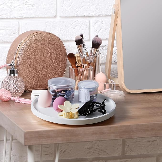 10" Wood Lazy Susan Turntable Organizer, Lazy Susan for Table Top Cabinet Dining Pantry Countertop Cupboard Organization, Decorative Tray for Kitchen Bathroom Decor Coffee Bar Accessories, White