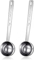 Geiserailie 2 Pcs 2 Tablespoon Scoops with Long Handle, 30 ml Stainless Steel Measuring Spoon for Coffee Milk Fruit Powder, Loose Tea Dry, Spice Jar, Cooking Baking, and Other Dry Goods
