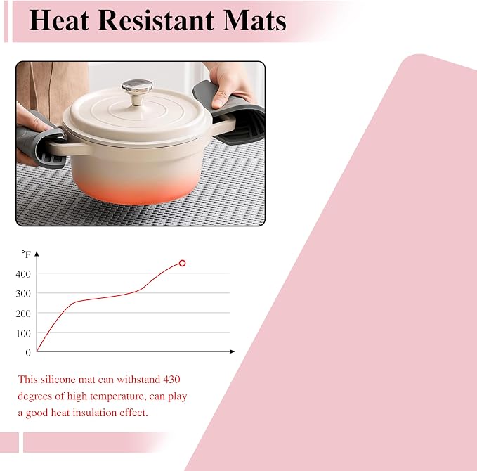 Silicone Craft Mats, YACEYACE 2Pcs 24"x 16" Large Silicone Mat, Pink Silicone Craft Mats for Paiting, Jewelry,Heat Resistant, Kitchen Counter