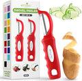Spring Chef Swivel Vegetable Peeler with Ergonomic Handle, Set of 2, Red | Premium Potato Peeler w/ Ultra Sharp Stainless Steel Blades, Multifunctional Veggie Peeler for Apple, Carrot, Cucumber, Fruit