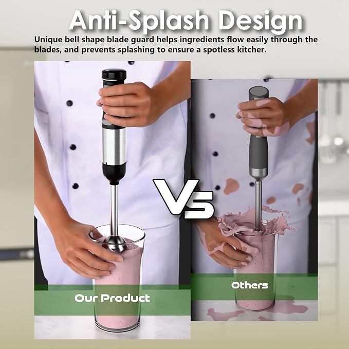 5-in-1 Cordless Immersion Blender with Rechargeable Handheld Battery | Variable-speed 2000mAh Battery，BPA-free&Dishwasher-safe, with Beaker, Chopper, Whisk & Frother for Kitchen, Black