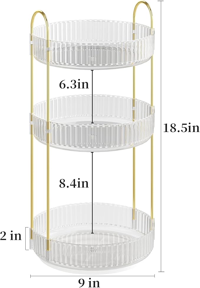 Rotating Rotating Makeup Organizer Countertop, Skincare Organizers | Spinning Perfume Tray Stand, Makeup Storage Organizer for Vanity, Bathroom Organizer and Storage, Lazy Susan, 3 Tier, Clear