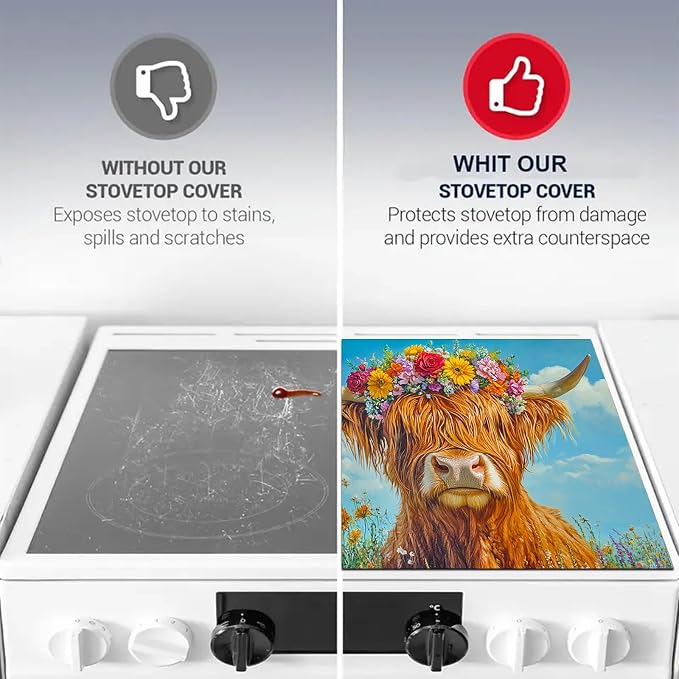HOMETITUTE Highland Cow Stove Top Cover 28x20 Floral Diatomite Mat