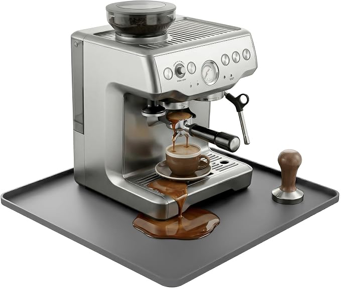 ZJWZLG Silicone Coffee Mat for Countertop, 16x16 inch - Heat Resistant Espresso Machine Mat with Raised Edge, Non-Slip Waterproof Station Pad, Compact Coffee Bar & Kitchen Accessories - Grey