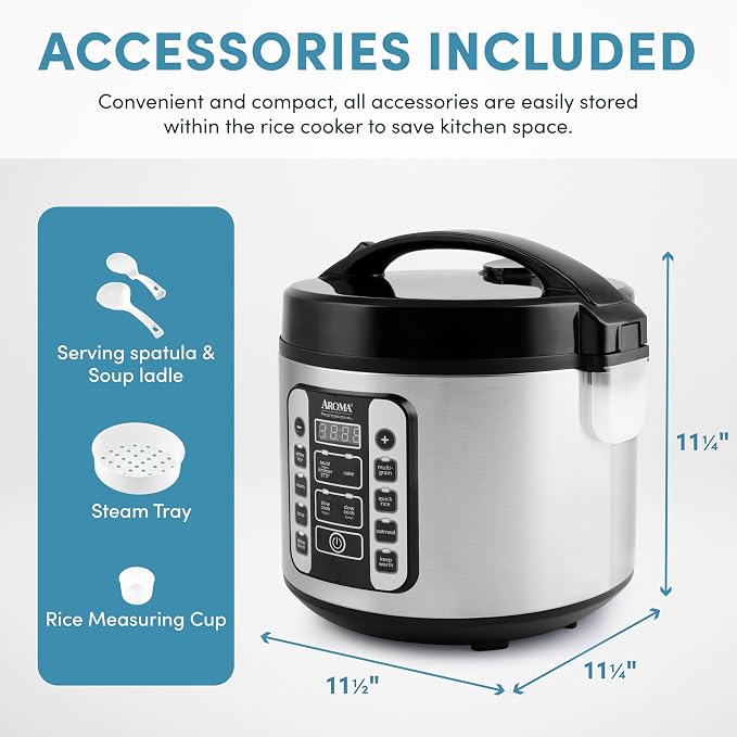Aroma Housewares AROMA® Professional 20-Cup (Cooked) / 5Qt. Digital Rice Cooker, Steamer, and Slow Cooker Pot with 10 Smart Cooking Modes, Including Sauté-then-Simmer®