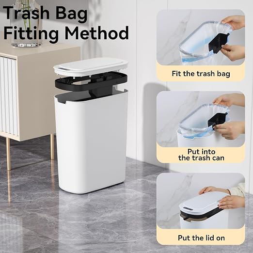 5 Gallon Motion Sensor Bathroom Trash Can Automatic Garbage Cans with Lid Touchless Smart Slim Plastic Trash Bin for Kitchen, Bedroom, Toilet, Office, Living Room