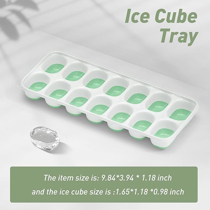 ChefAide Ice Cube Tray with Lid, 2 Packs 28 Cubes Durable Stackable Ice Cube Trays for Freezer with Removable Lids, Easy-Release Plastic & Silicone Ice Tray for Cocktail, Coffee