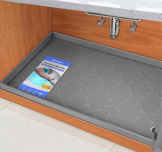 Waterproof Under Sink Mat 31" x 19" Silicone Mat Cabinet Protector | Heavy Duty Kitchen Cabinet Liner, Easy Press Drain, Home Essentials for Pet Feeding, Boots, Bathroom, Organizers & Storage