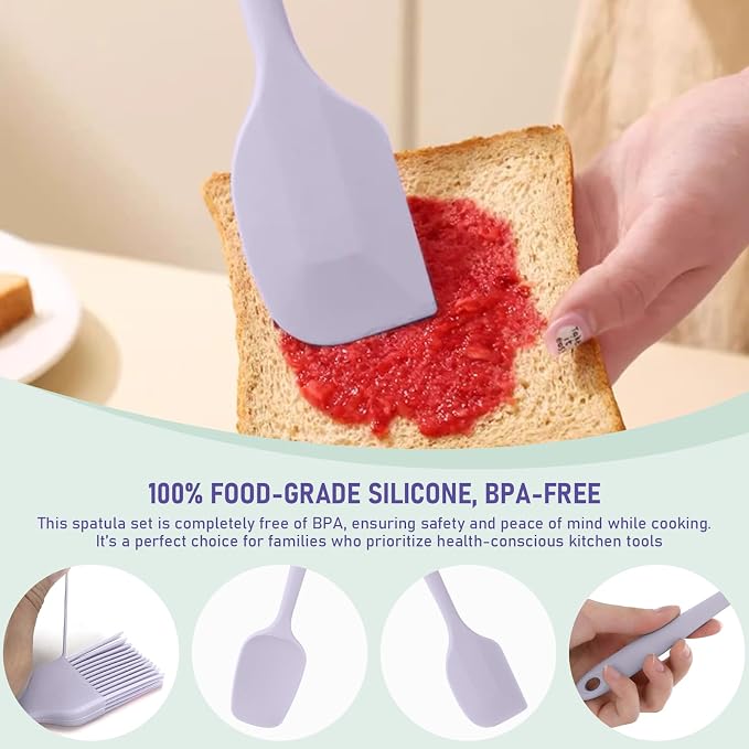 6 in 1 Silicone Spatula | Heat-Resistant Food Grade, Nonstick Rubber Kitchen Utensils with Stainless Steel Core for Cooking, Baking & Mixing (Purple)
