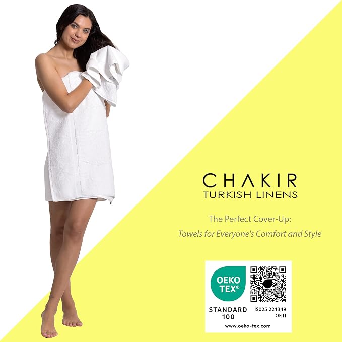 Chakir Turkish Linens 4 Piece Bath Towel Set, 100% Cotton Luxury Turkish Towels for Bathroom, Soft Absorbent Bath Towels, 27 x 54 Inches, White